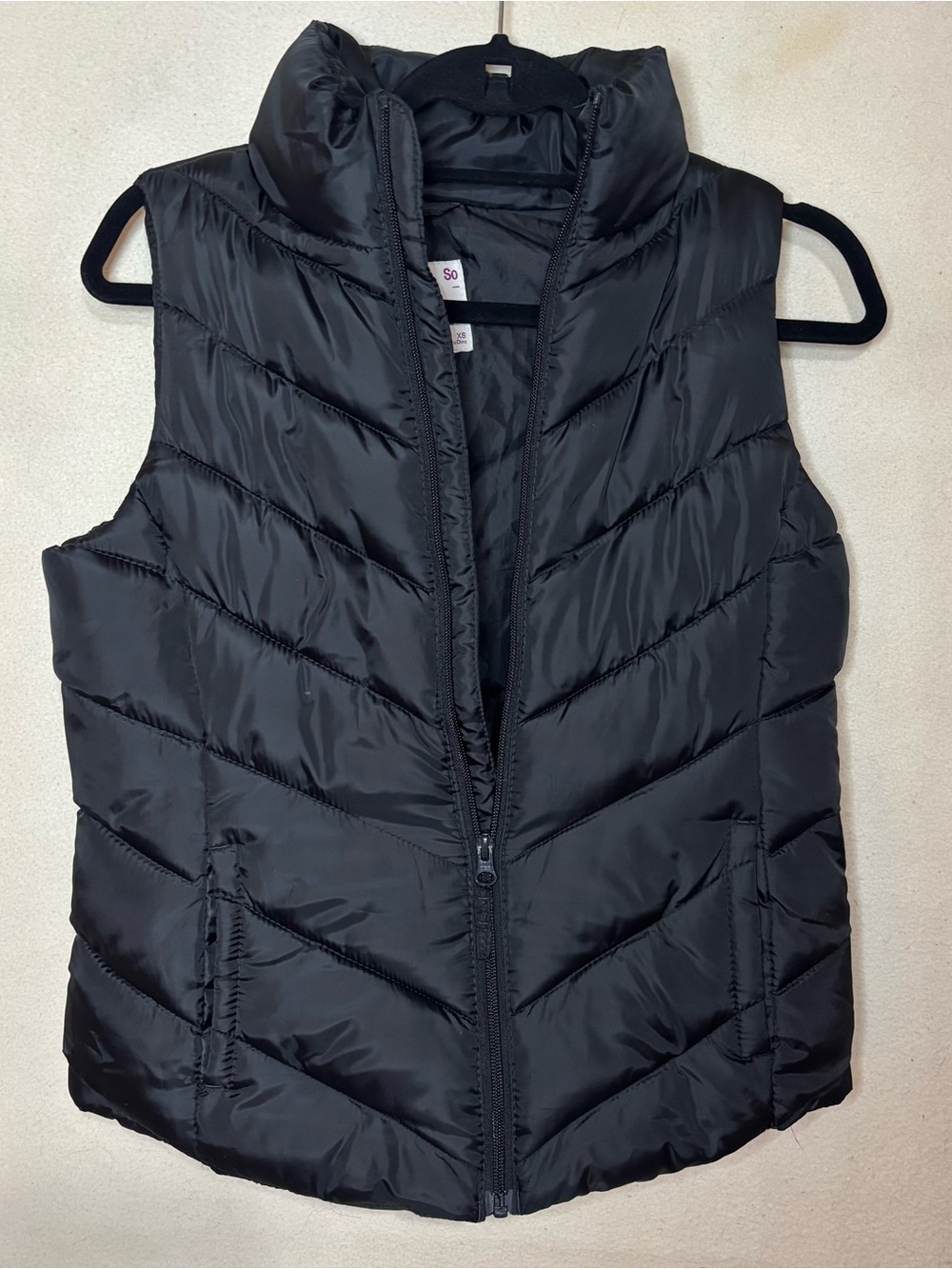 SO Black Quilted Puffer Vest with High Collar